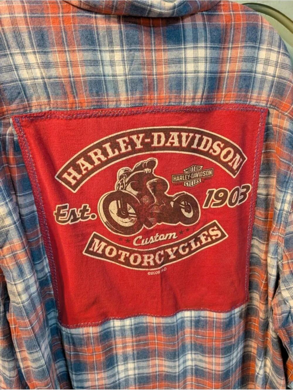 Harley Upcycled on New Flannel Shirt Handcrafted